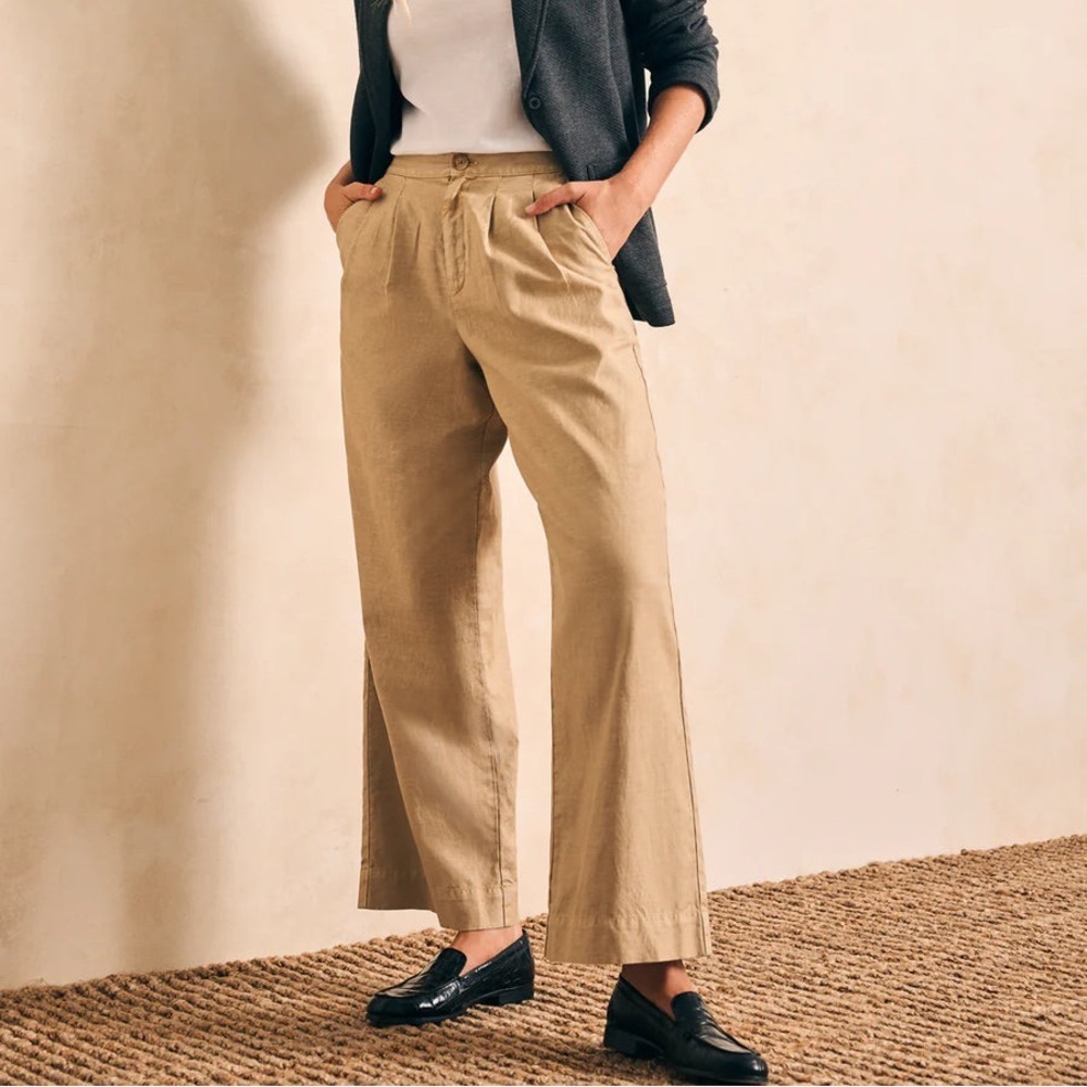 Faherty Marin High Waist Wide Leg Cotton Canvas Pants Tan Mocha Mousse Womens 4